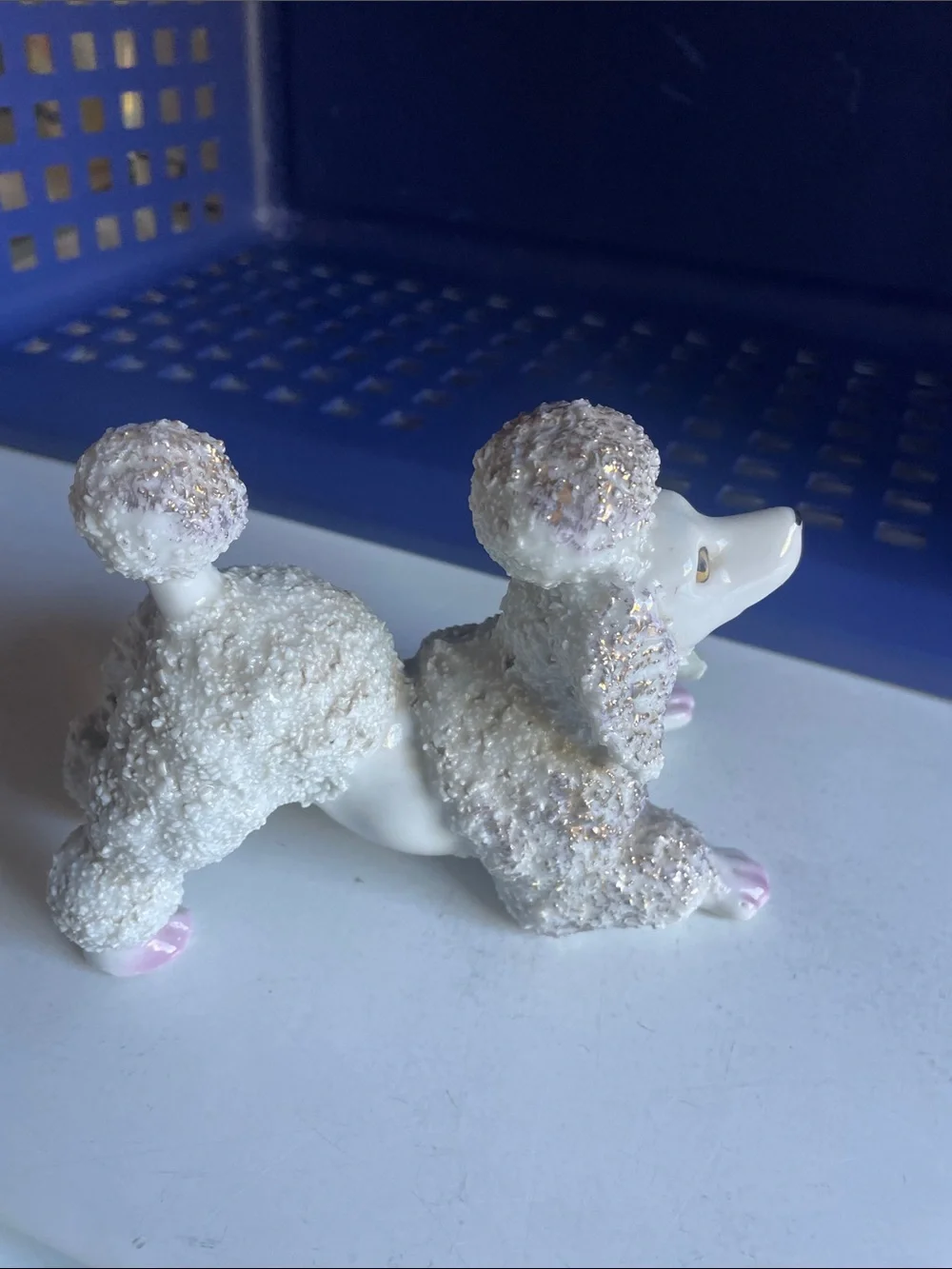 Source Unknown White Poodle Figurine with Pink Accents and Gold Glitter